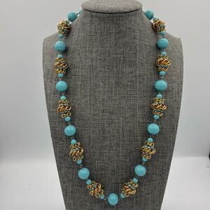 Exquisite Vendome Gold and Turquoise Glass Bead Necklace